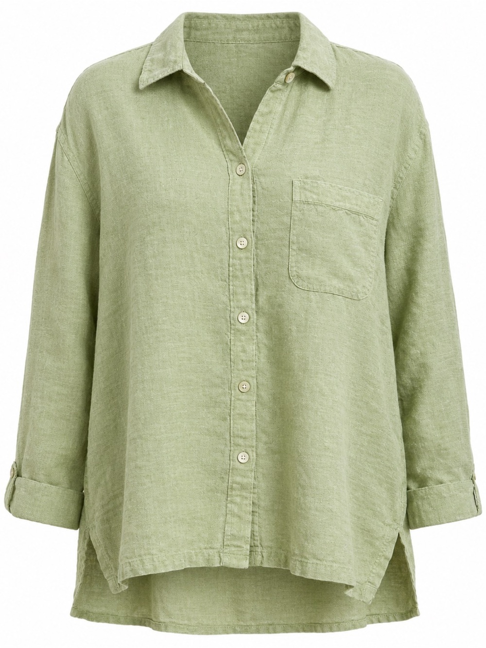 SO Blue Sigrid Olsen 100% Linen Button Front Shirt 1X Green - Picture 1 of 8